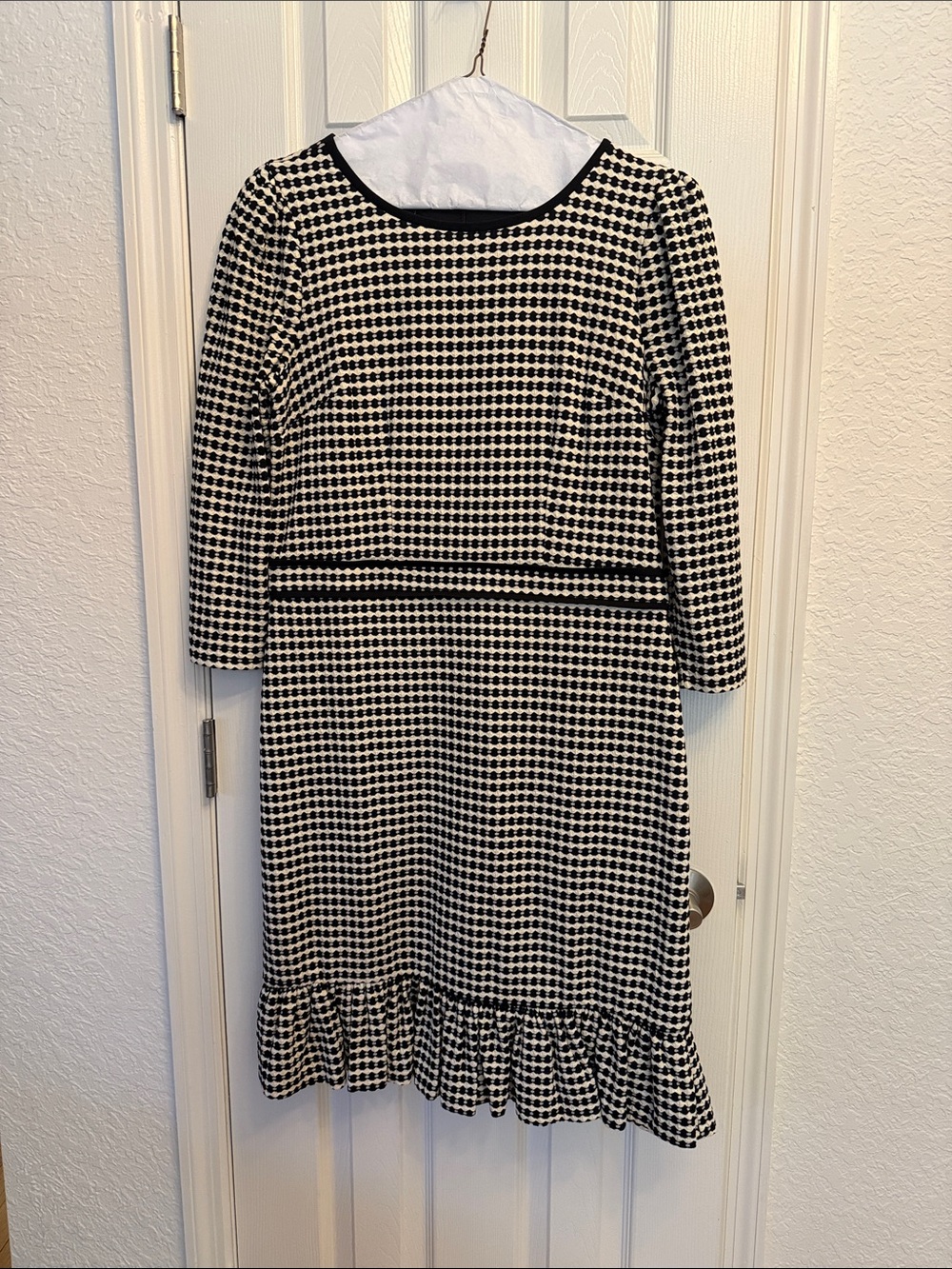 Talbots Black and White Houndstooth Ruffle-Hem Dress